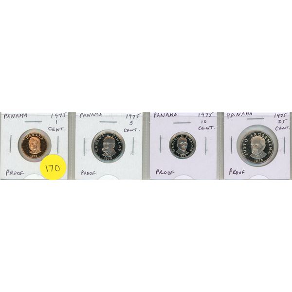 Set of 4 1975 Panama Proof coins, all from a 1975 Proof set.