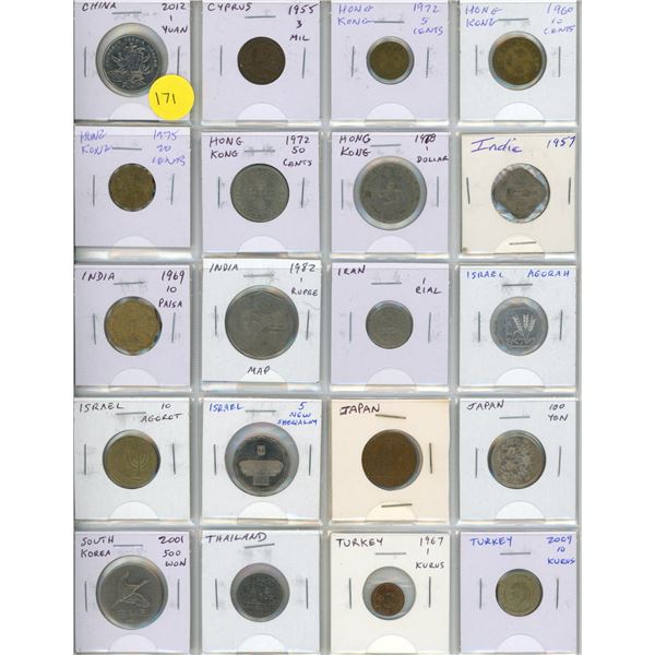 Set of 20 coins from Asia. Coins from China to Turkey.