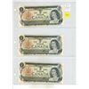 Image 1 : Set of 3 Consecutive Serial Number 1973 $1 notes. Lawson-Bouey signatures. AC 2-digit Prefix. BC-46a