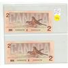 Image 1 : Set of 2 Consecutive Serial Number 1986 $2 notes. Thiessen-Crow signatures. EGG Prefix. BC-55b-i. Se