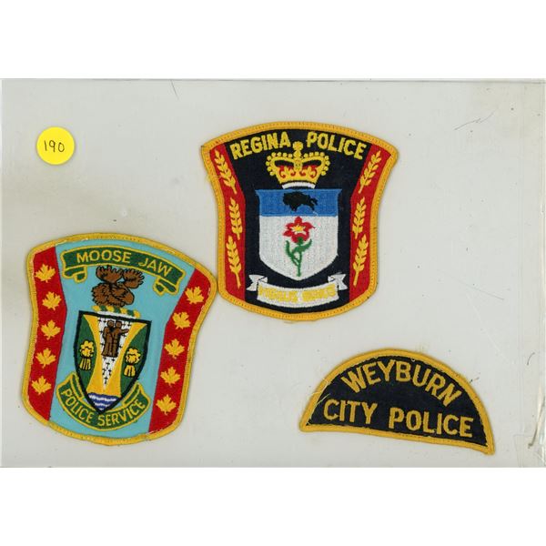 Set of 3 Police insignia Cloth from Moose Jaw, Regina & Weyburn City Police.