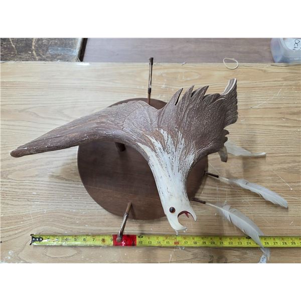 Carved eagle out of moose horn- 25"L by 9"H