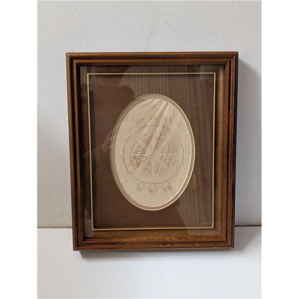 Framed 12"x10" Canadian Native Birch Bark Biting's Oct 87'  w/ Certificate On Back