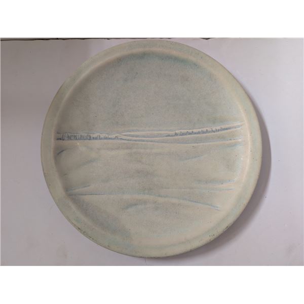 Vintage or Antique "Winter Blues" White Stoneware Carved Plate - Olesia Kowalsy