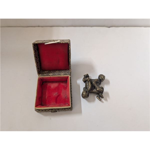 Vintage Brass China Figurine Housed in Case