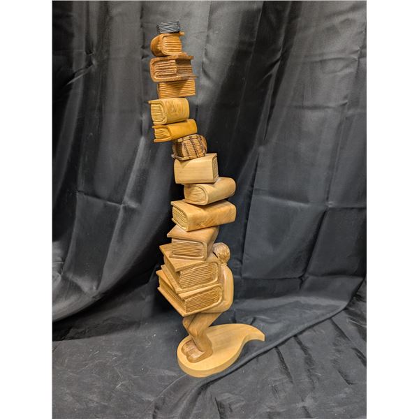 Unique Wood Figure, Holding Books Design (top books Come off) 18"