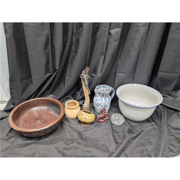 Lot of Misc. Vintage Decor (art decor, Pitcher, wood bowl, etc.)