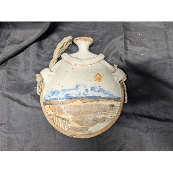 Stoneware Flask Design w/ Rope To Carry/Hang