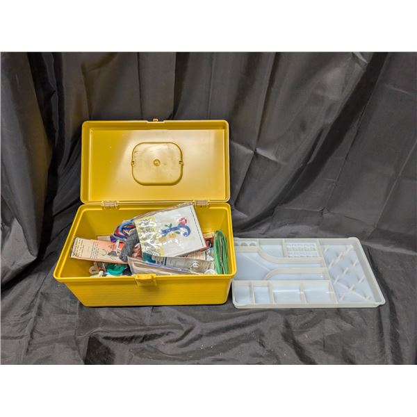 Yellow Carry Box w/ Misc. Needlepoint Supplies and etc.