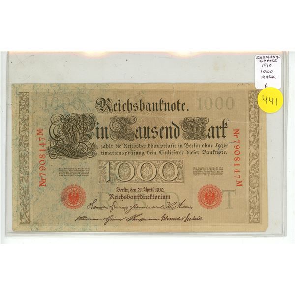Germany – Empire. 1910 1000 Mark. A huge amount of money in 1910. Fine.