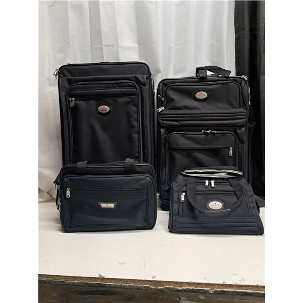 " 4 piece black travel suitcase set" air canada w/ locks and keys