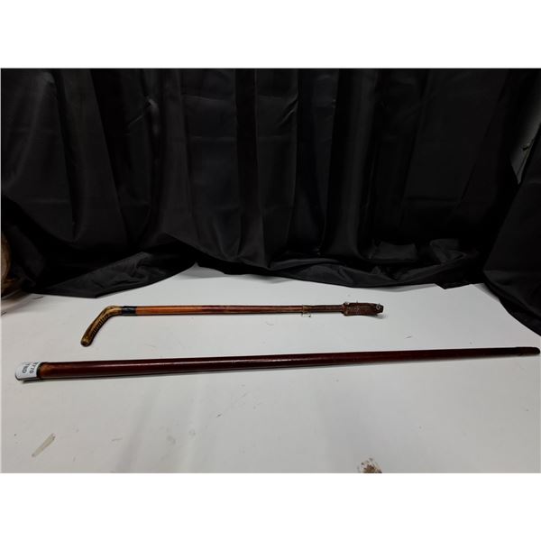 "wooden walking stick/deer horn handle stick" 2 items