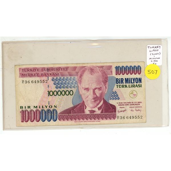 Turkey. L1970 (2002) 1 Million Lira. (Who wants to be a millionaire?). Fine+.
