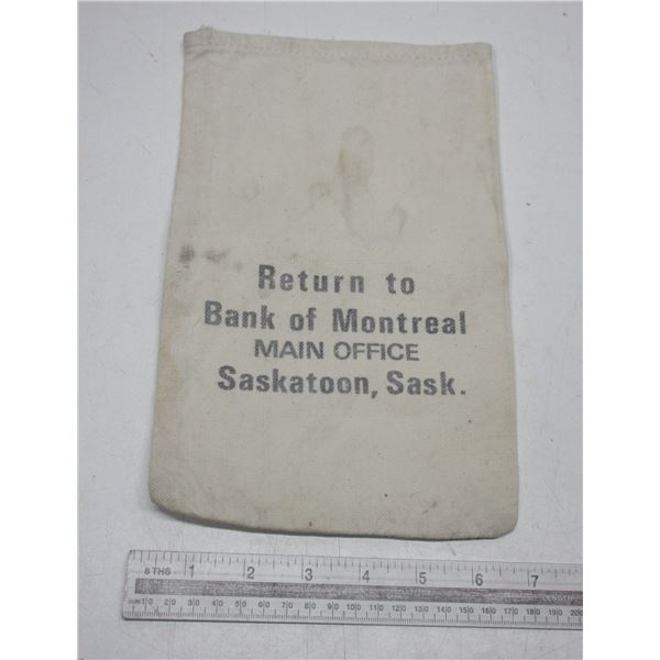 Bank of Montreal coin bag measuring 6 ¾ inches X 10 ½ inches.