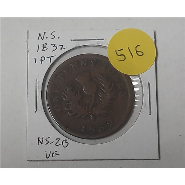 Nova Scotia 1832 1 Penny Pre-Confederation Token. NS-2B. VG8.