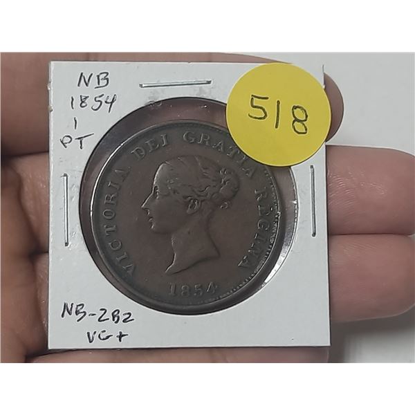 New Brunswick 1854 1 Penny Pre-Confederation Token. NS-2B2. VG10.