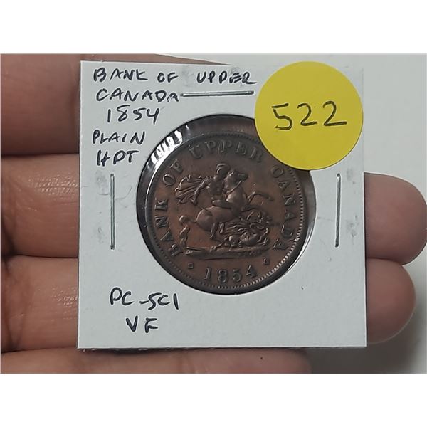 Bank of Upper Canada 1854 Half Penny Pre-Confederation Token. Plain 4. Saint George slaying Dragon. 