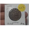 Image 1 : Bank of Upper Canada 1857 1 Penny Pre-Confederation Token. Saint George slaying Dragon. PC-6D. Fine1