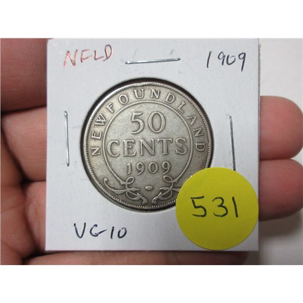 Newfoundland. 1909 Silver 50 Cents. King Edward VII. VG10.