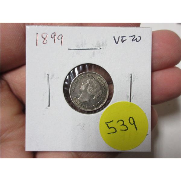 1899 Canadian Victorian Silver 5 Cents. VF20.