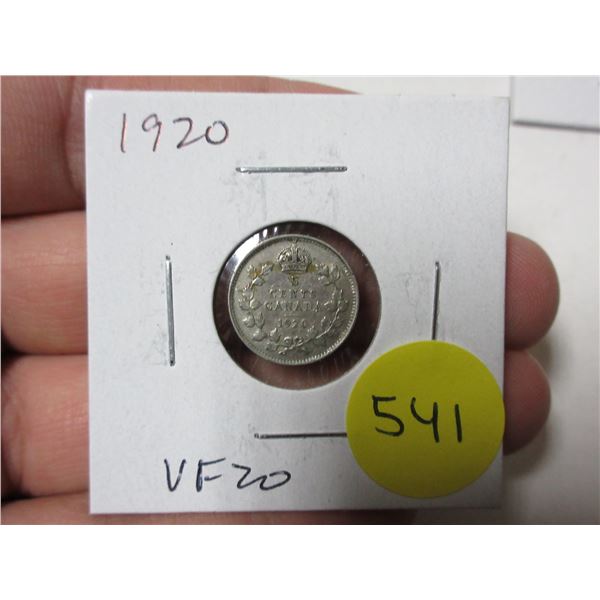 1920 Canadian Silver 5 Cents. The last affordable silver 5 Cents. VF20.