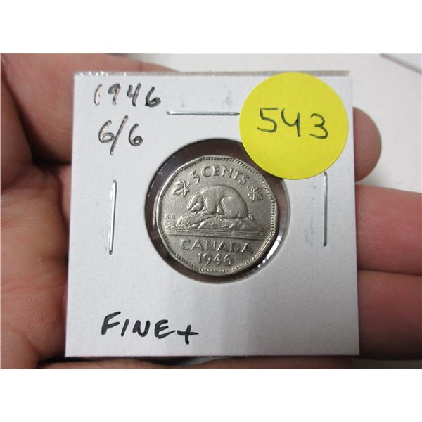 1946 6/6 Nickel 5 Cents. F15. Scarce.