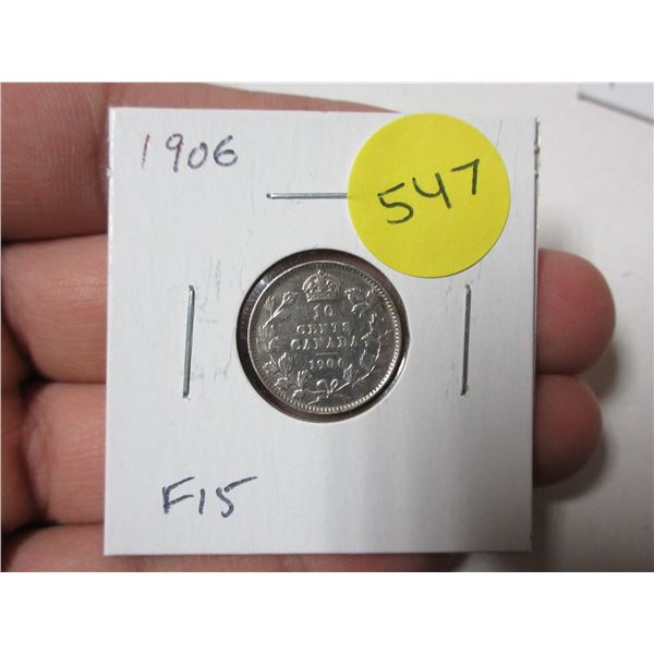 1906 Canadian Silver 10 Cents. Edward VII. F15.