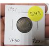 Image 1 : 1921 Canadian Silver 10 Cents. VF30. Nice.