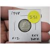Image 1 : 1948 Canadian Silver 10 Cents. F12. Key Date.