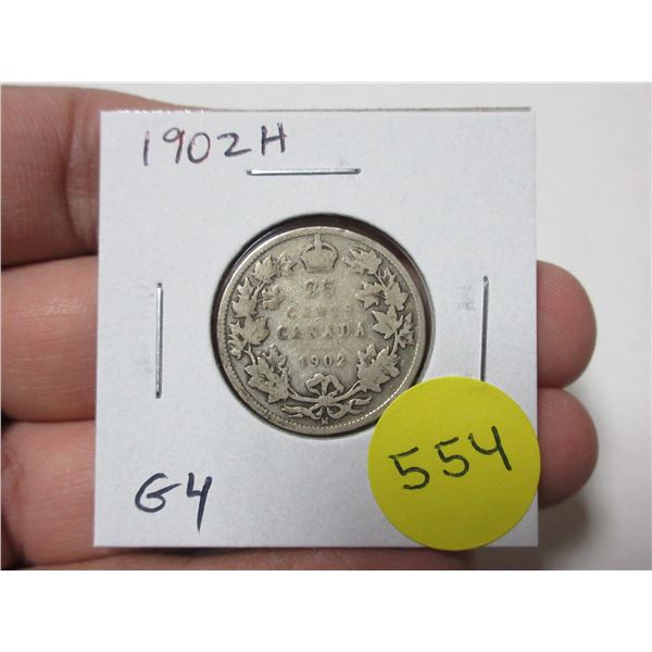 1902H Canadian Silver 25 Cents. Heaton Mint. Edward VII. G4.