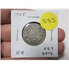 Image 1 : 1905 Canadian Silver 25 Cents. Key Date. G4.