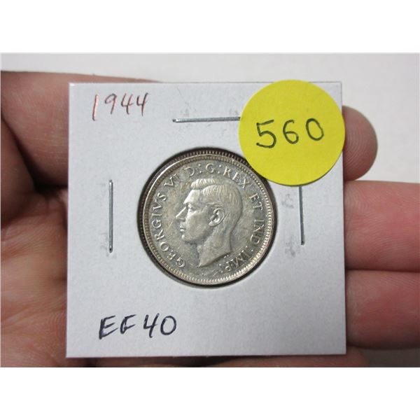 1944 Canadian Silver 25 Cents. World War II issue. EF40. Nice.