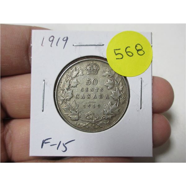 1919 Canadian Silver 50 Cents. F15.
