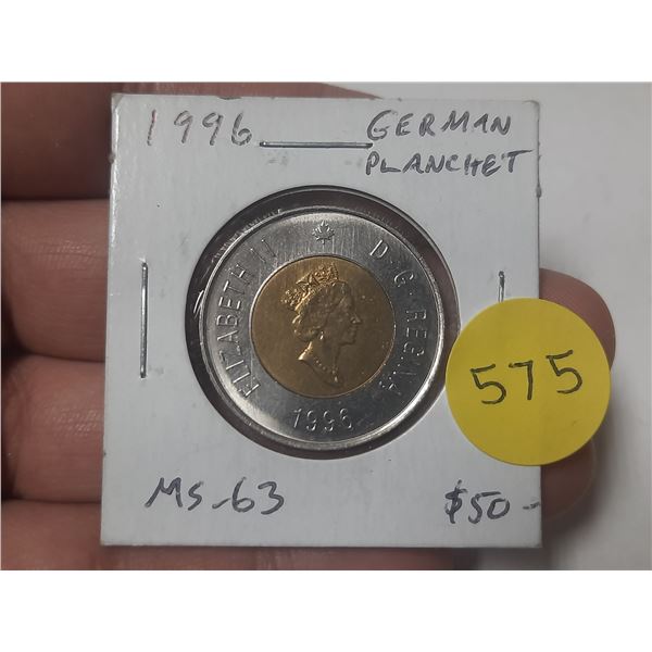 1996 German Planchet $2 Toonie. MS63. Scarce.