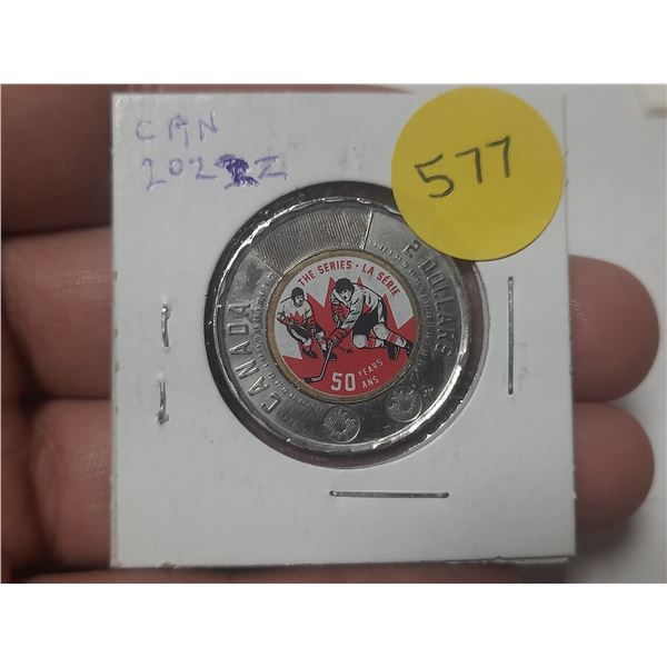 1972 – 2022 Canada-Russia Hockey Series $2 Toonie. Coloured. BU.