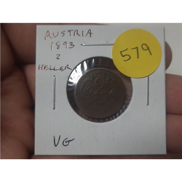Austria. 1893 2 Heller. VG.