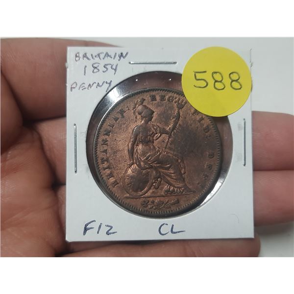 Great Britain. 1854 Penny. Young head Queen Victoria F12. Cleaned.