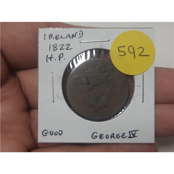 Ireland. 1822 Half Penny. George IV. Good.