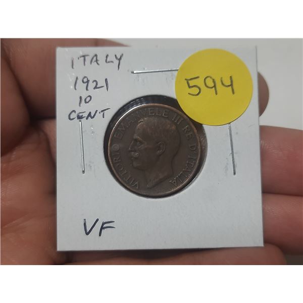 Italy. 1921 10 Cent. VF.