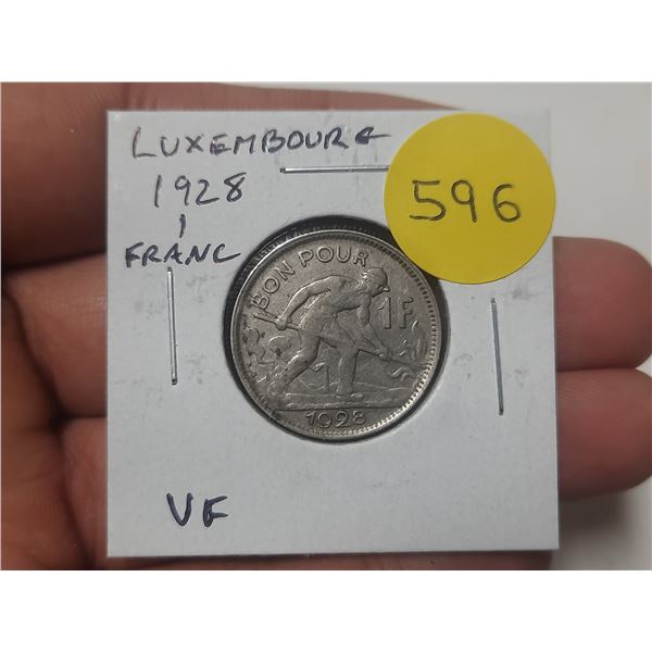 Luxembourg. 1928 1 Franc. VF.