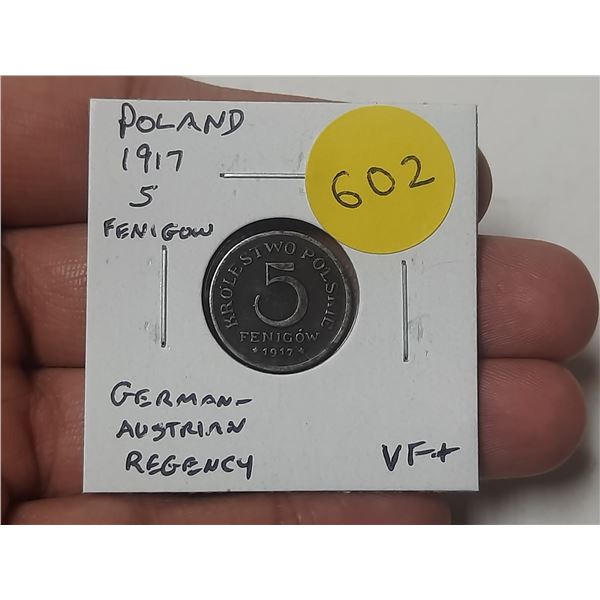 Poland. 1917 5 Fenigow. Issued during World War I under German-Austrian Regency. VF+.