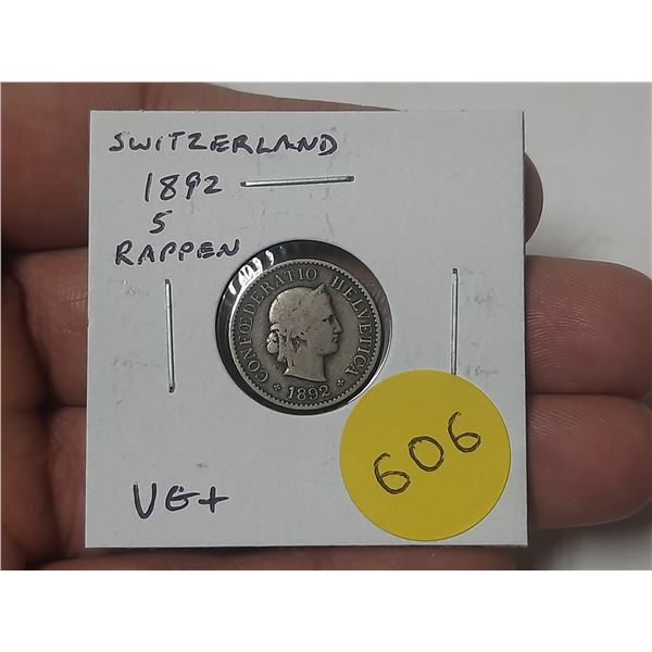 Switzerland. 1892 5 Rappen. VG+.