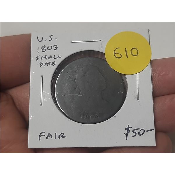 U.S. 1803 Draped Bust Cent. Small Date variety. Fair.