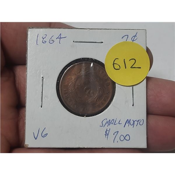 U.S. 1864 2 Cents. Small Motto. VG.