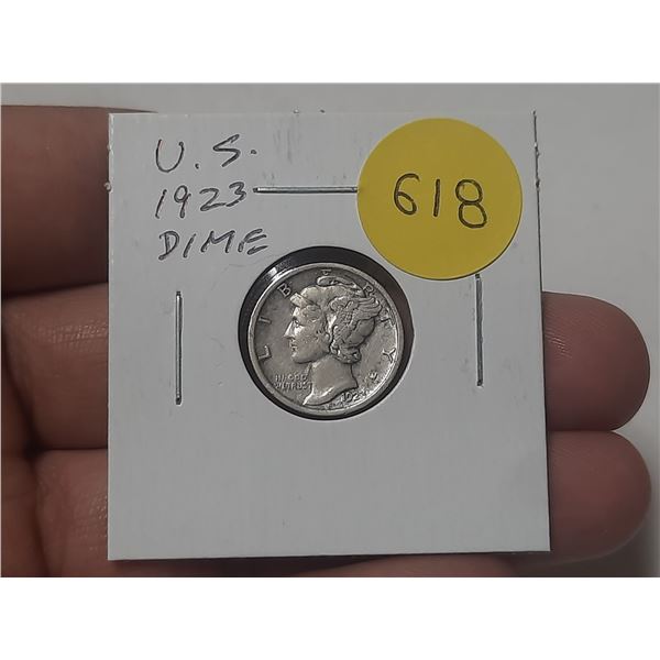 U.S. 1923 Mercury Dime. EF40. Nice.