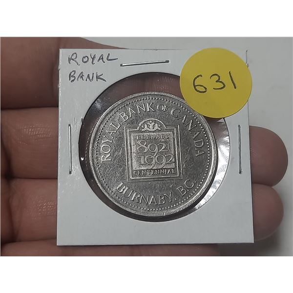 1892 – 1992 Royal Bank of Canada Trade Dollar celebrating the 100th Anniversary of Burnaby 