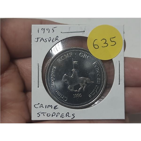 1995 Jasper Alberta Trade Dollar. RCMP Crime Stoppers. Unc.