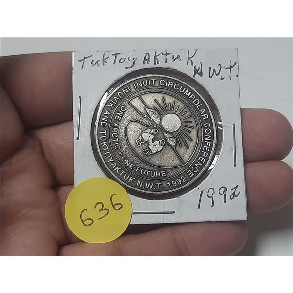 1992 Inuit Circumpolar Conference medal held in Inuvik & Tuktoyaktuk. Unc.