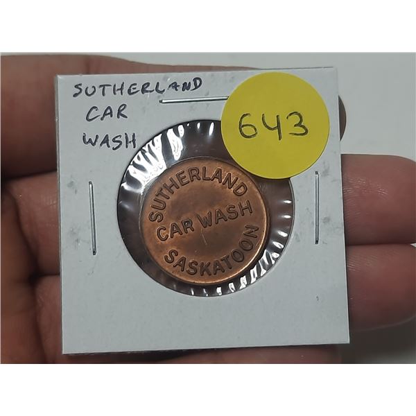 Saskatoon. Sutherland Car Wash Token. Good for One Five Minute Wash. Unc.