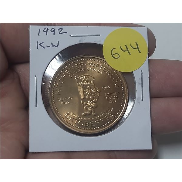 1992 Kitchener Waterloo Ontario Trade Dollar. Oktoberfest. Unc.
